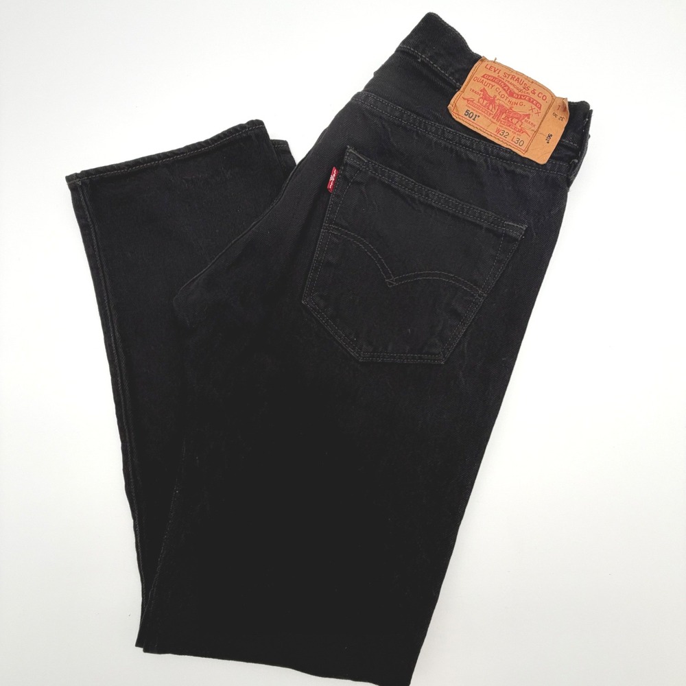 Levis 501 Mens Original Fit Black Denim Button Fly Straight Leg Jeans W32 L30